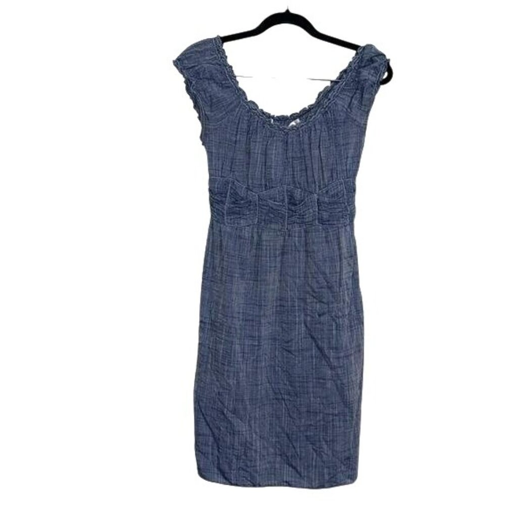 Max Studio Womens Blue Sleeveless Textured Dress With Ruffle Trim Size M 100% Co